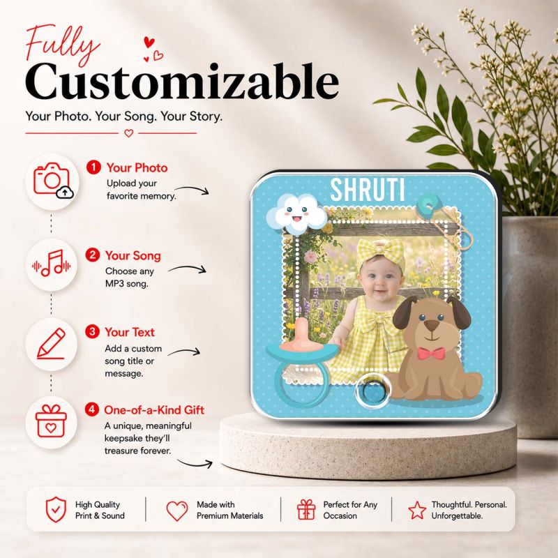 Personalised Baby Theme Musical Fridge Magnet with Custom Photo | Playable Music Home & Kids Room Decor Magnet  Birthday Gift for Kids